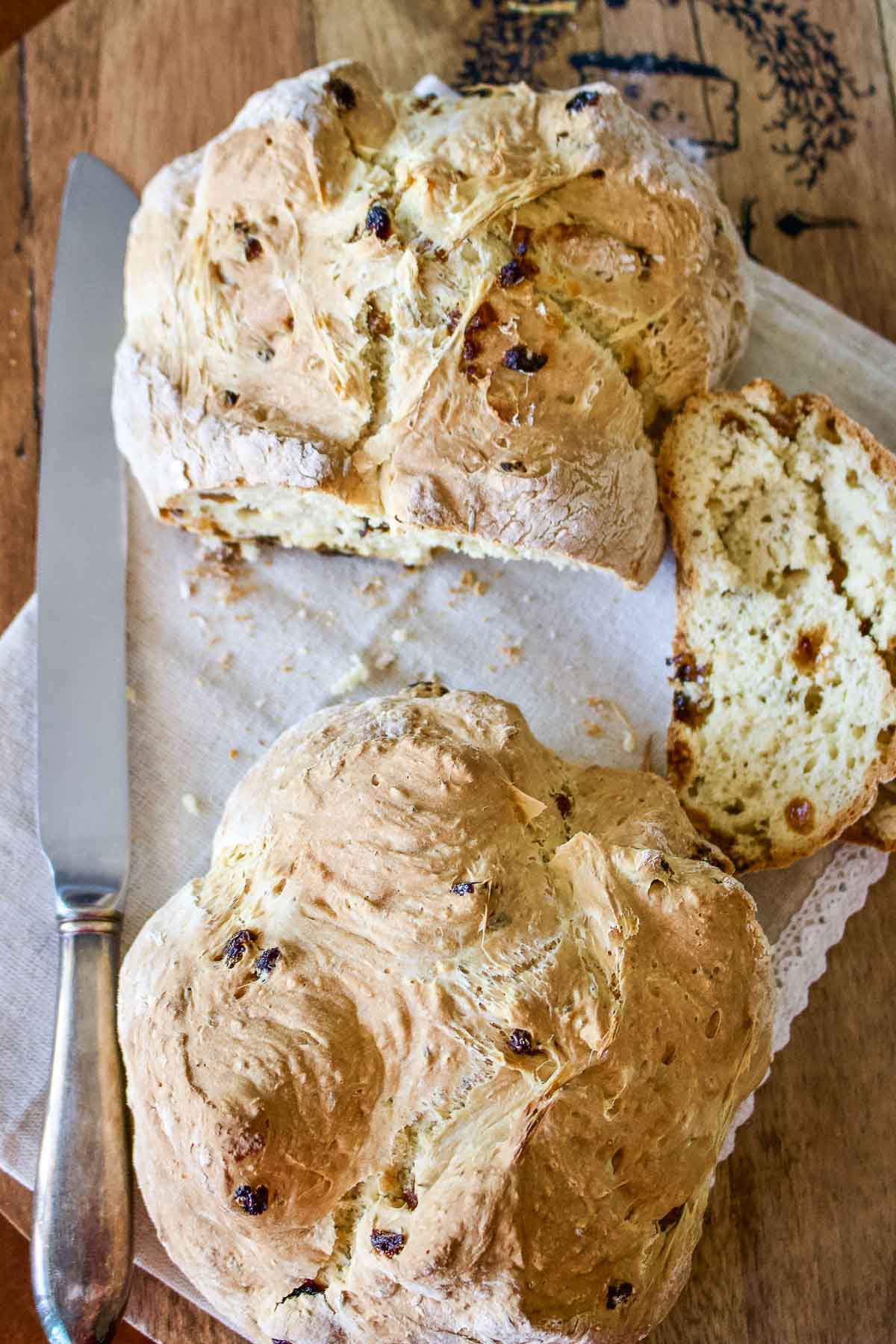 Irish American Soda Bread loaves sliced.