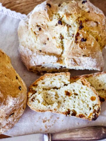 Irish American Soda Bread sliced on the table.