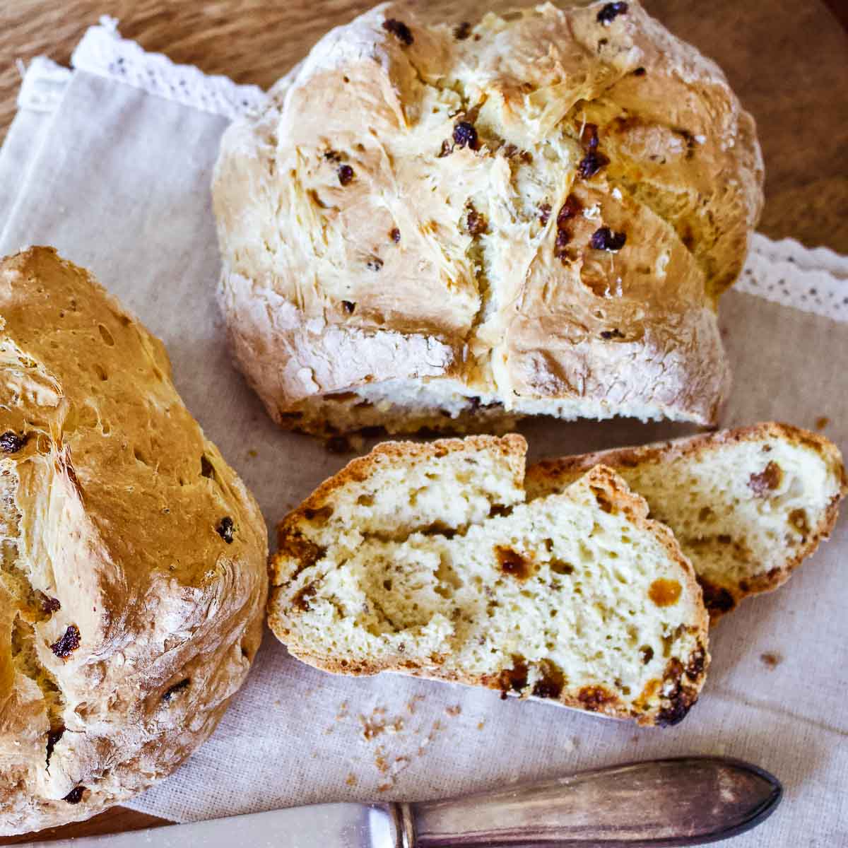 Irish American Soda Bread sliced on the table.