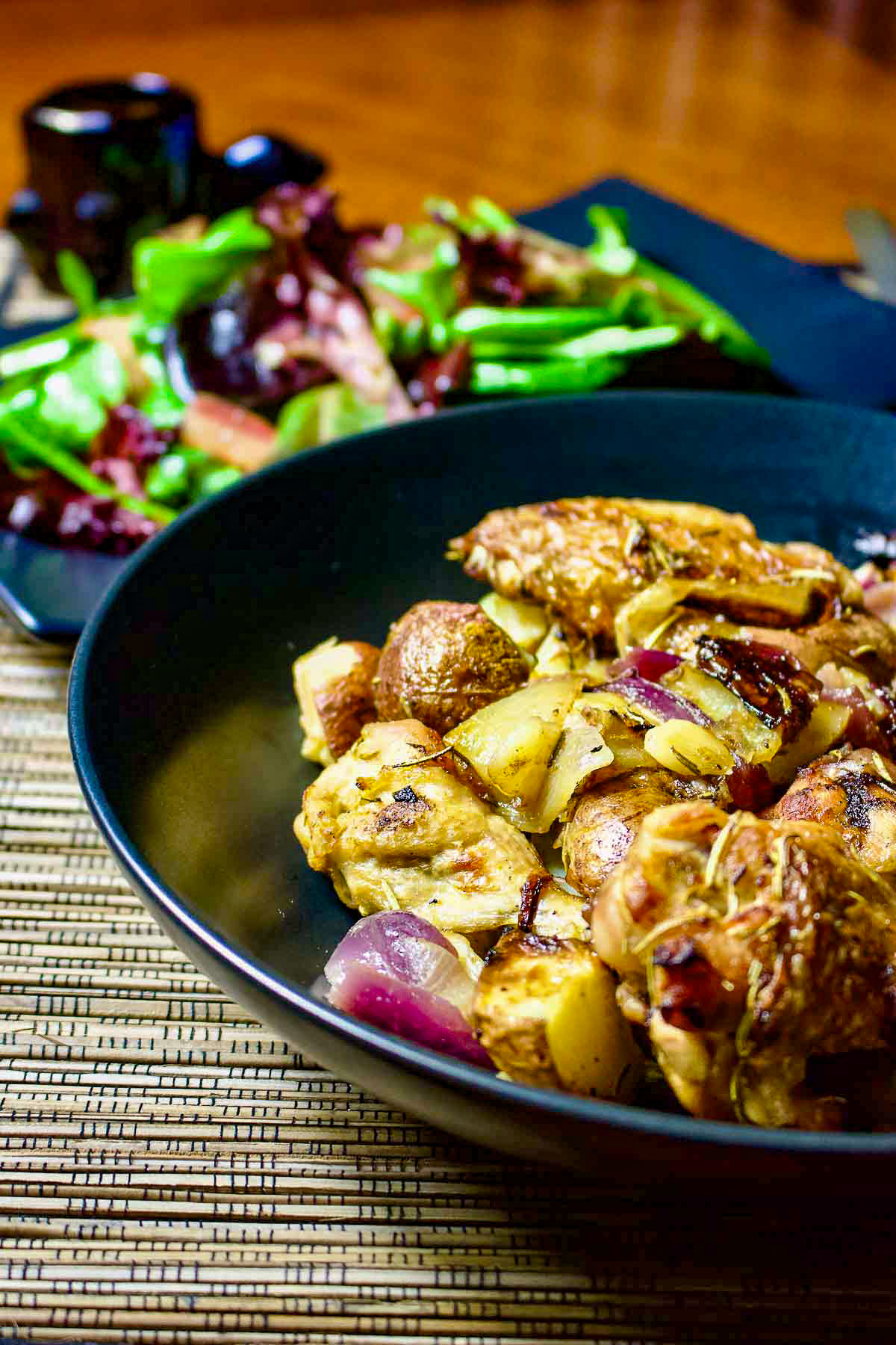 Sheet Pan Lemon and Herb Roasted Chicken and Potatoes partial view of the plate0