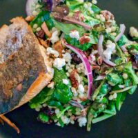 Fresh Baby Spring Greens Couscous Pecans Salad With Grilled Salmon