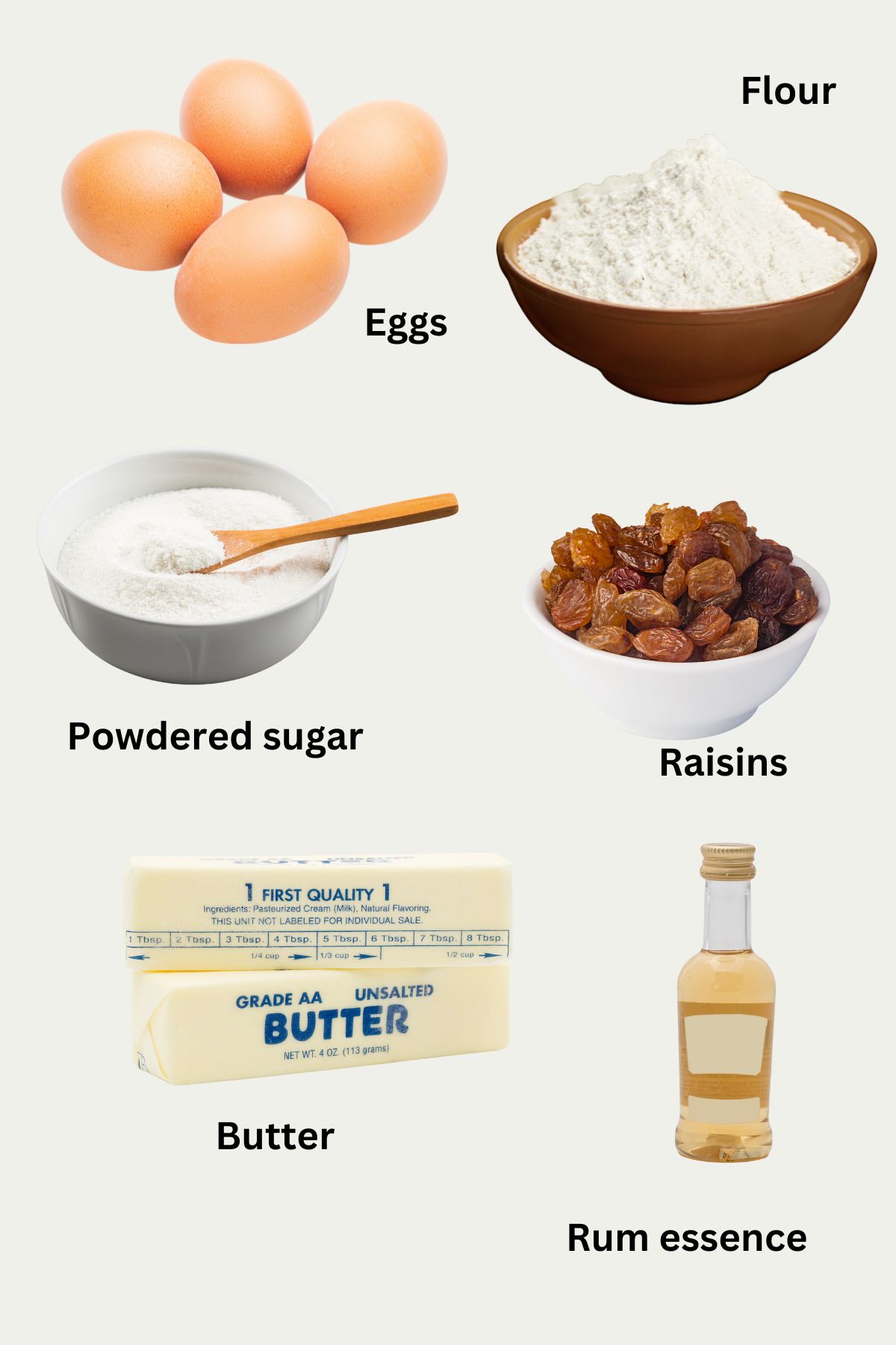 Ingredient display for Rum Raisin Cookies.