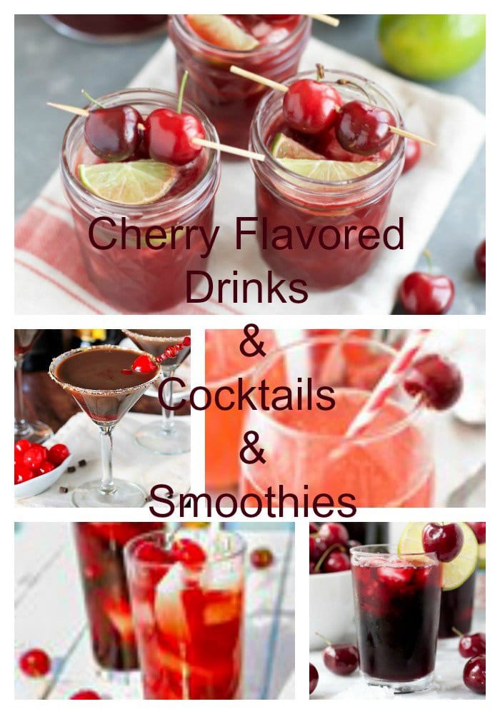 Cherry Flavored Drinks & Cocktails & Smoothies- a round up from your favorite bloggers where cherries are the star of these beautiful recipes.#cherries #cherrydrinks #recipes #bestcherrydrinks Cherry Flavored Drinks & Cocktails & Smoothies- featured picture for Pinterest