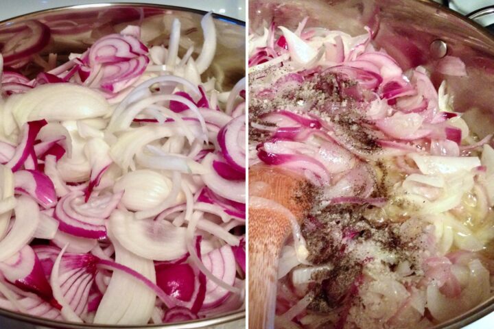 Cooking onions collage.