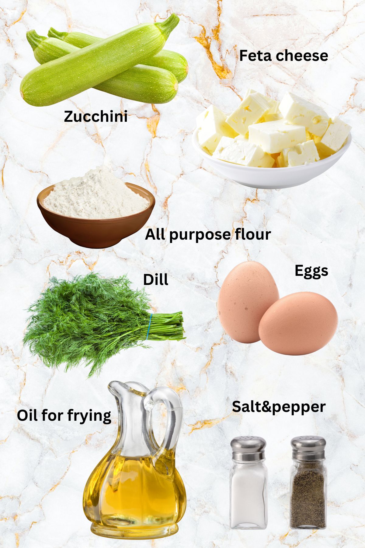 Ingredients for zucchini feta fritters.