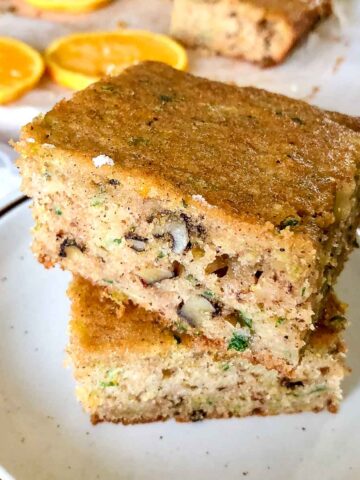 Zucchini Orange Walnut Bread close up slices.
