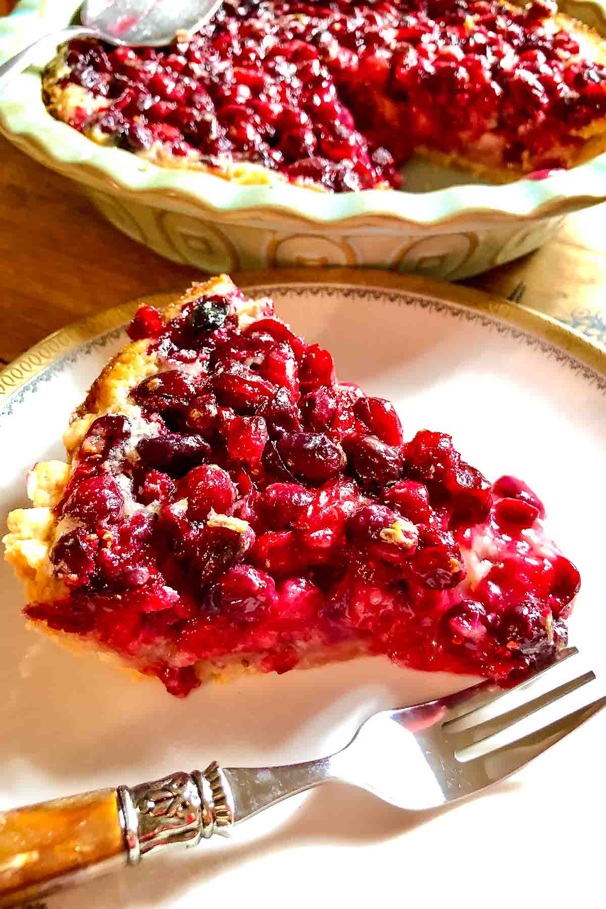 Cranberry Pie Slice On white plate.