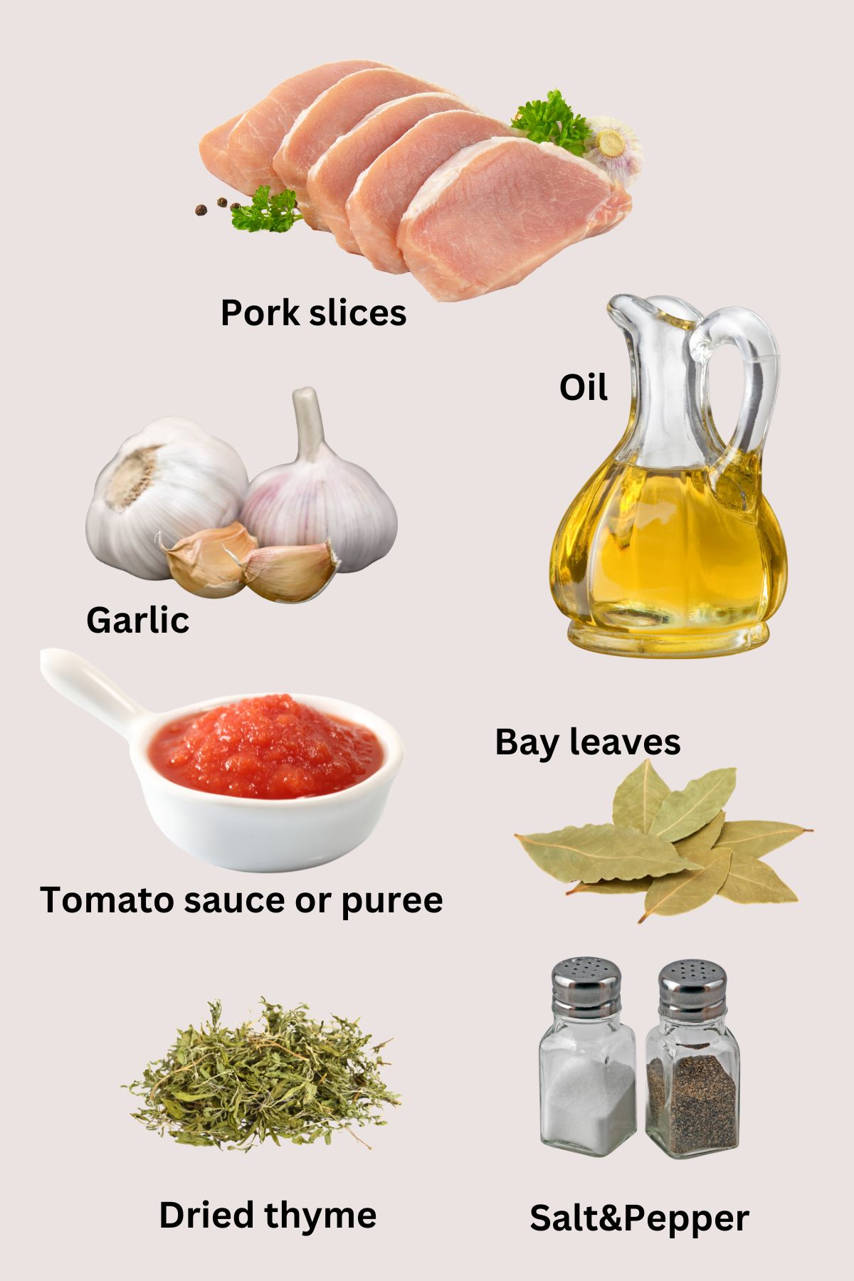 Ingredients collage for Roasted Pork In Garlic Tomato Sauce.