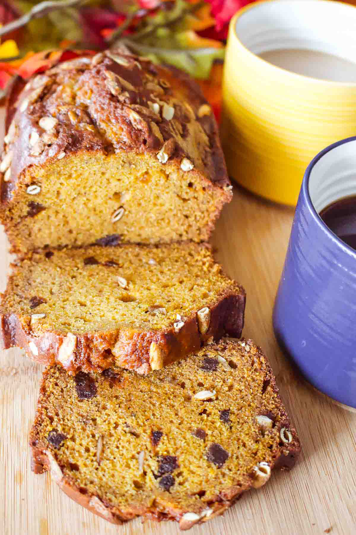 Pumpkin Seed And Apricot pumpkin Sweet Bread- This is a very moist and delicious recipe of pumpkin bread. The surprise in this bread is the addition of dried apricots and the candied pumpkin seeds sprinkled over the bread. Loaf of Apricot Pumpkin Bread Sliced.