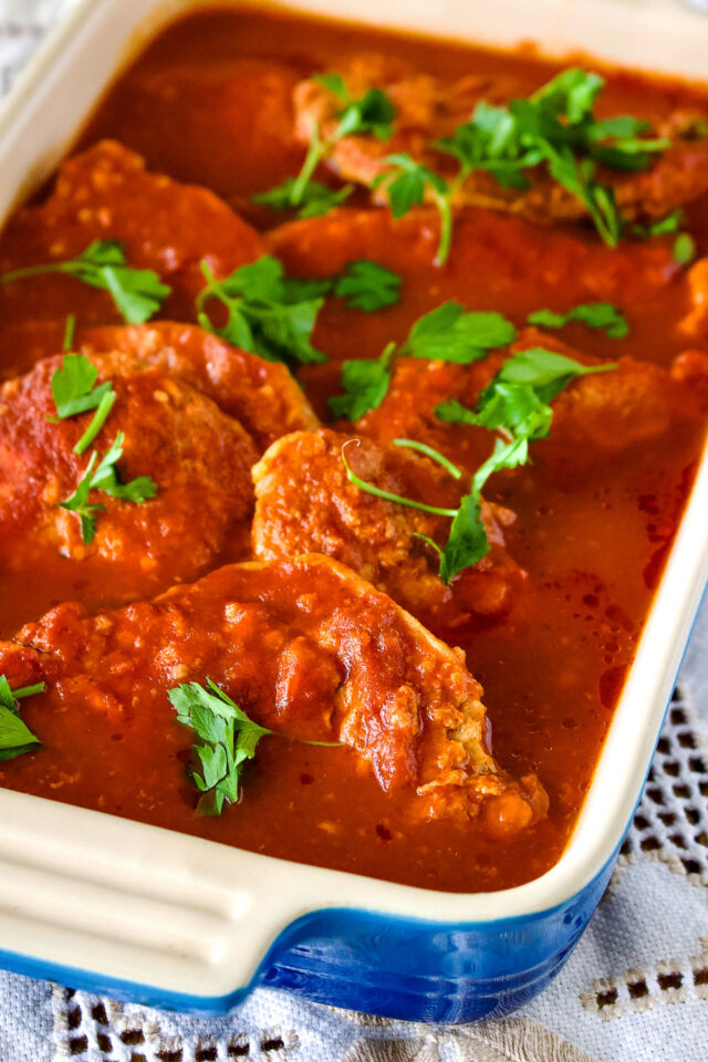 Roasted Pork In Garlic Tomato Sauce The Bossy Kitchen