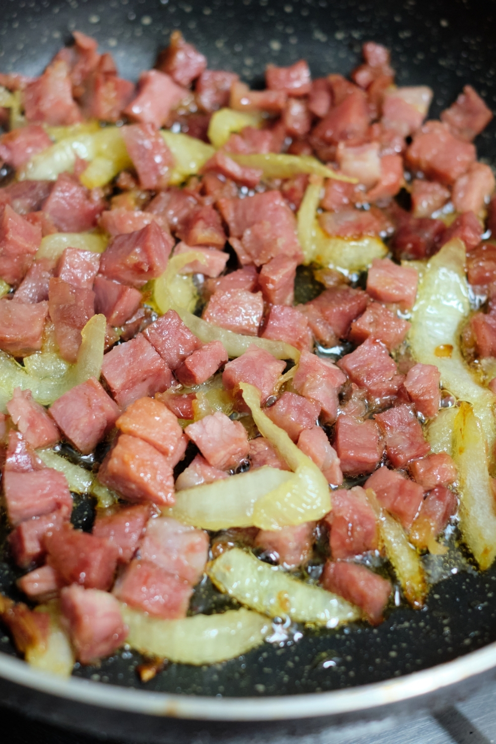 ham and onions cooking