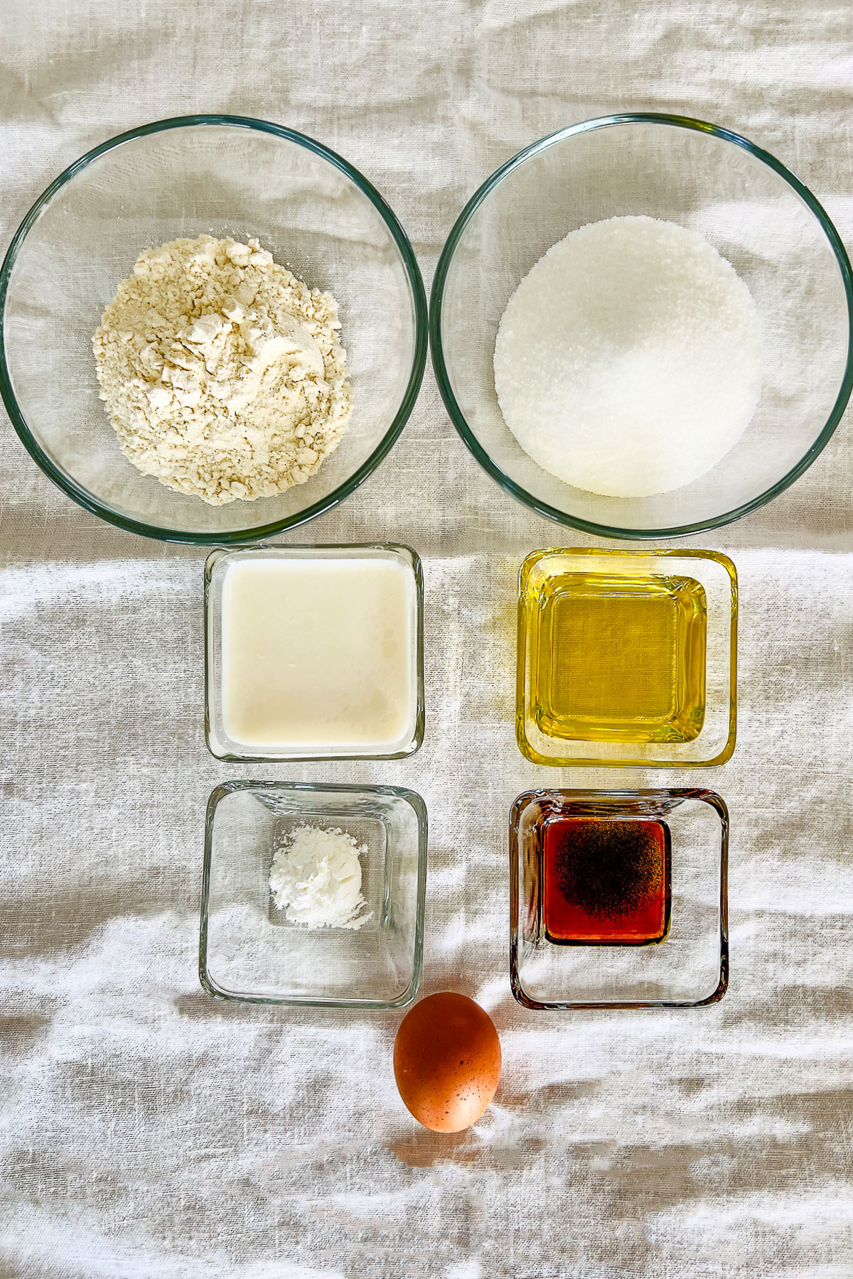 Ingredients for the batter on white towel