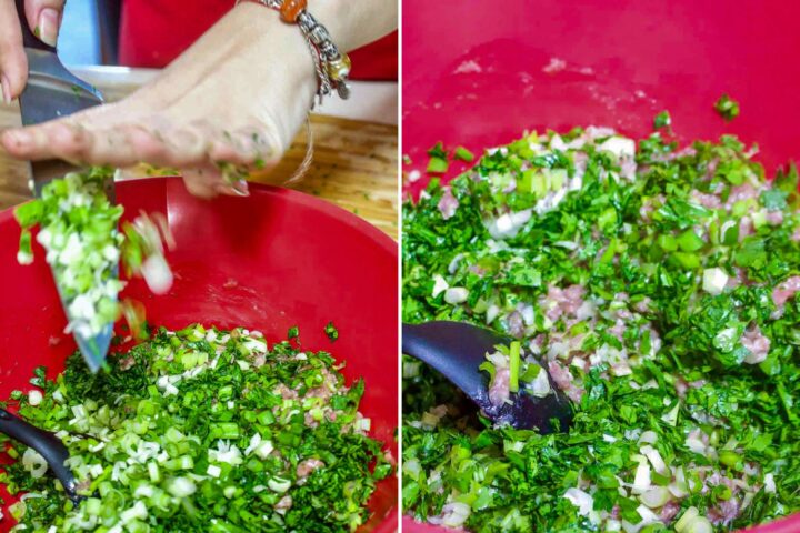 Making the mixture for meatloaf.