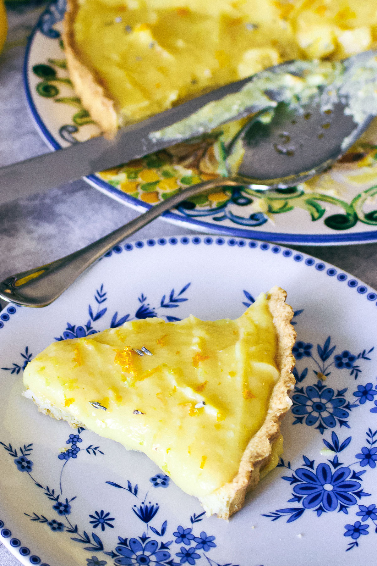 Slice of Citrus Curd Pie on a plate0
