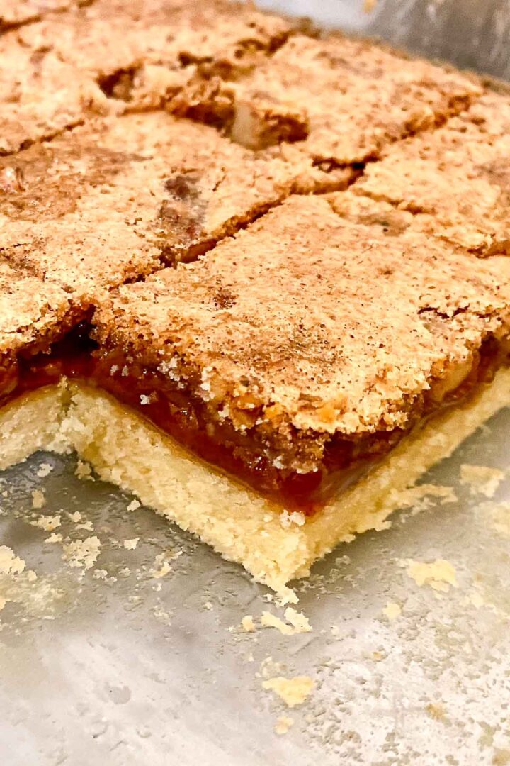 Walnuts and jam bars sliced.