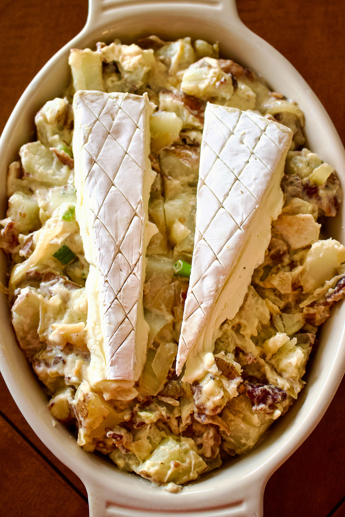 French Tartiflette unbaked ready for the oven