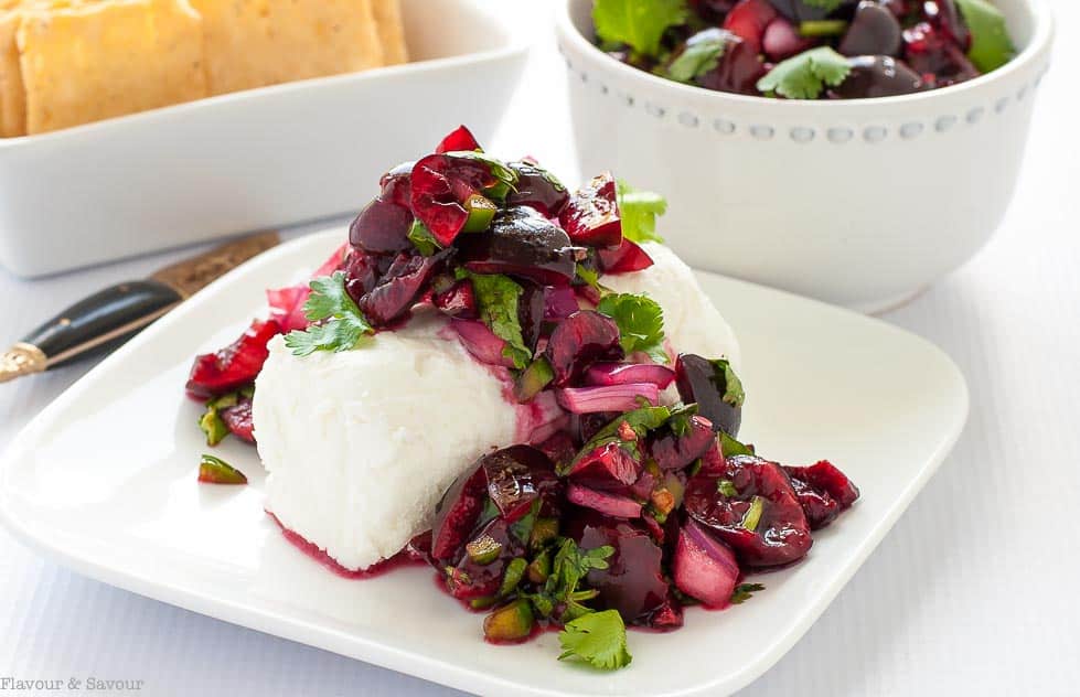 Fresh Cherry Salsa Goat Cheese appetizer cu