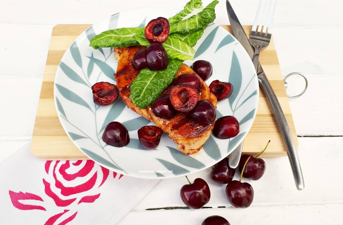 Glazed Chicken With Cherries And Baby Spinach ft