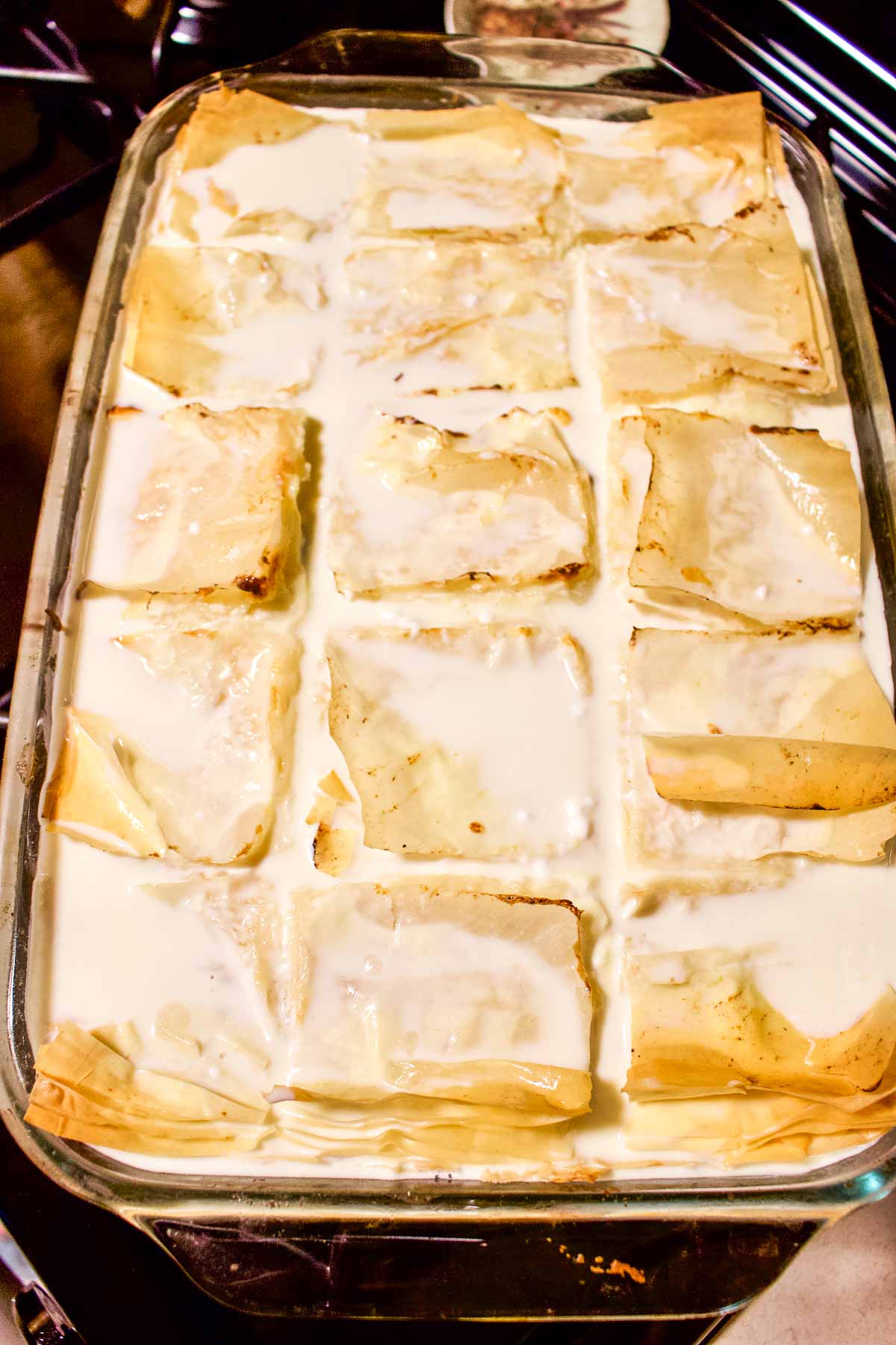 Cheese pie with milk mixture.