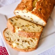 Bishop's Bread sliced on a white plate.
