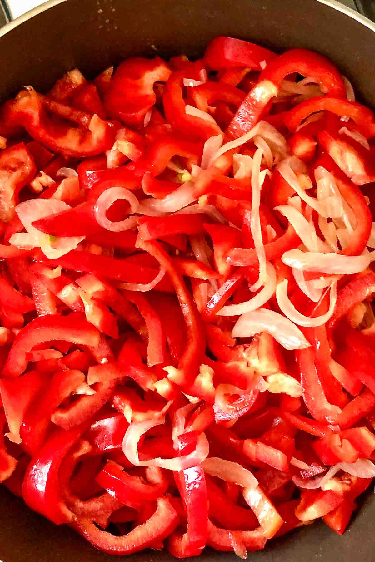 Cooking the peppers.