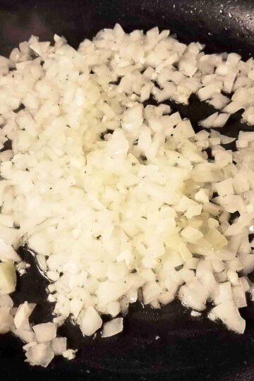 Onions cooking in the pan.