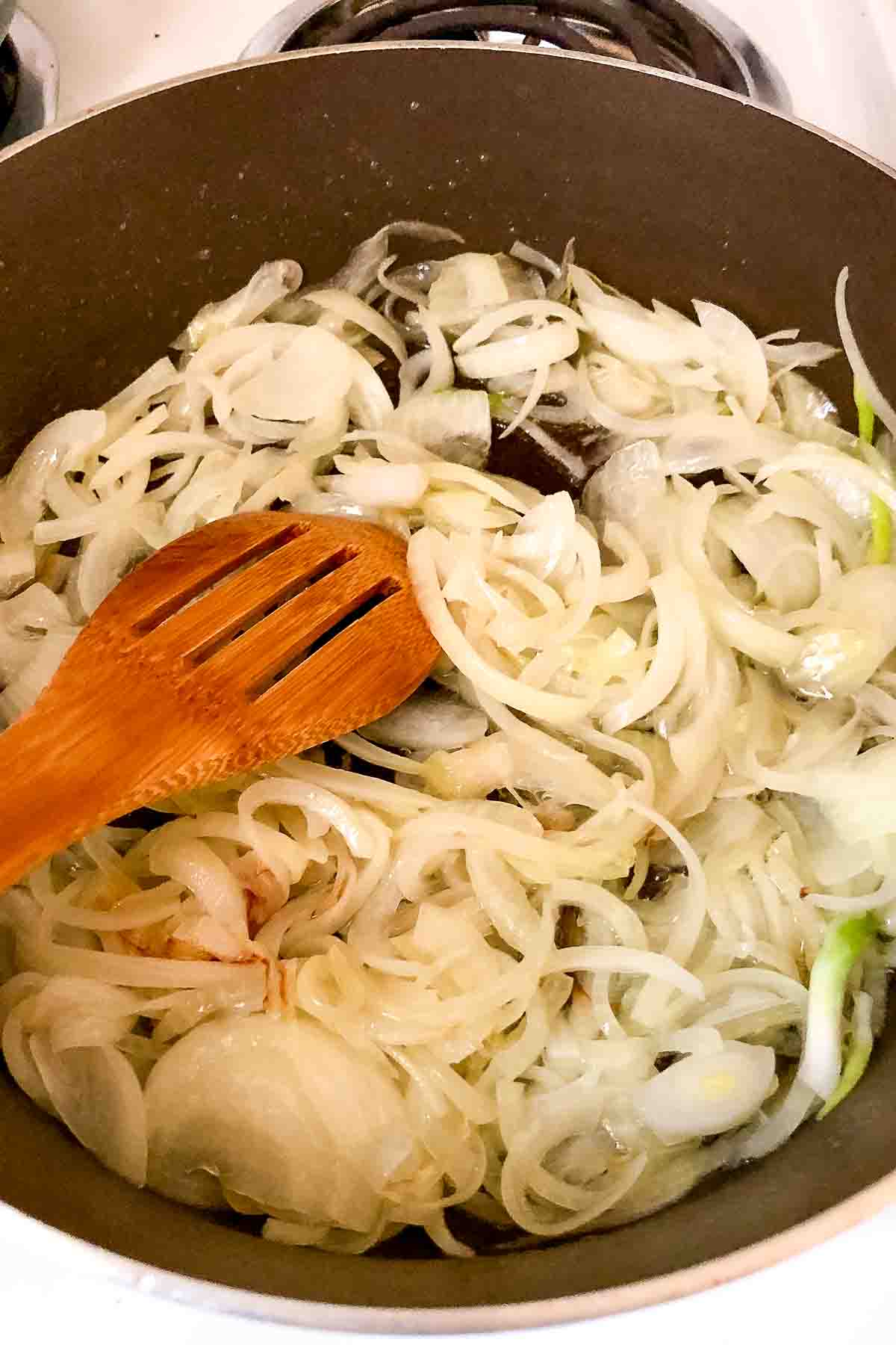 Sauteing the onions.