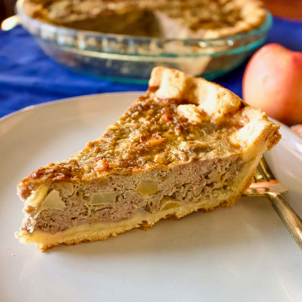 Slice of Pork And Apple Pie With Cheddar.