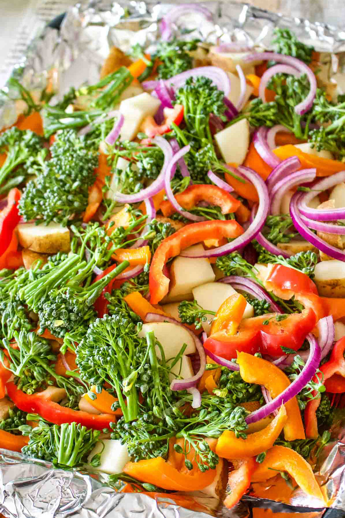 Chopped vegetables on a baking tray.