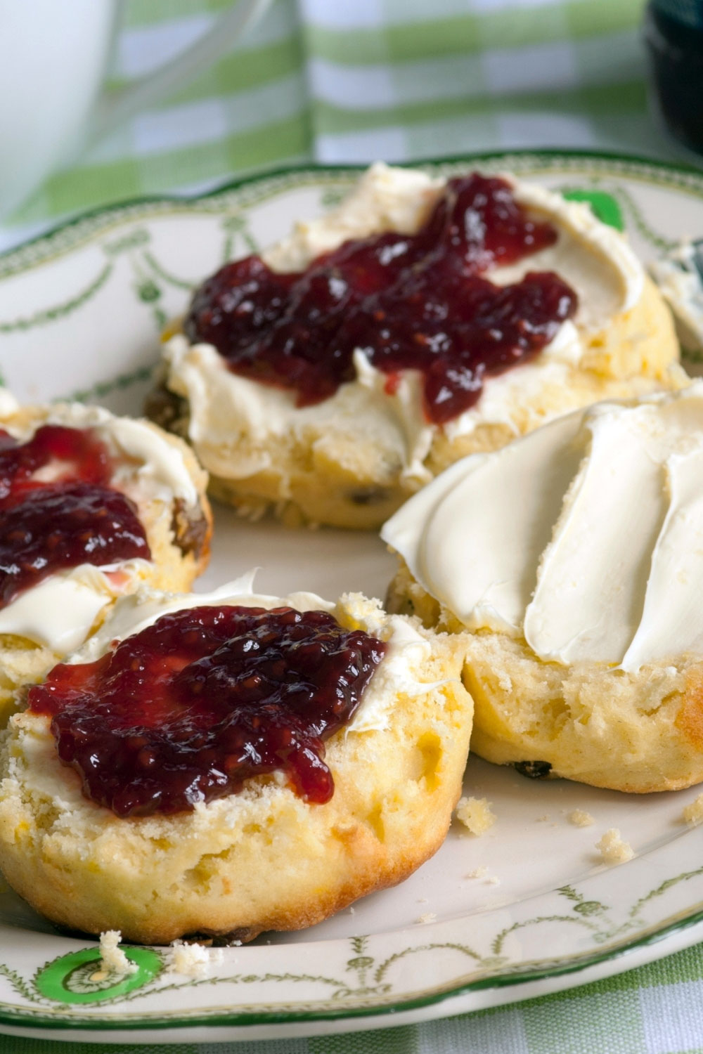  British style scones with jam and cream- close up