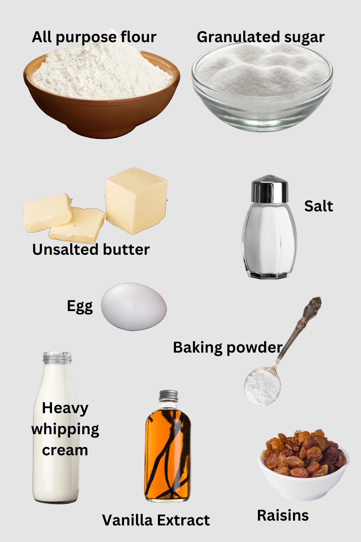 Ingredients collage for English scones.
