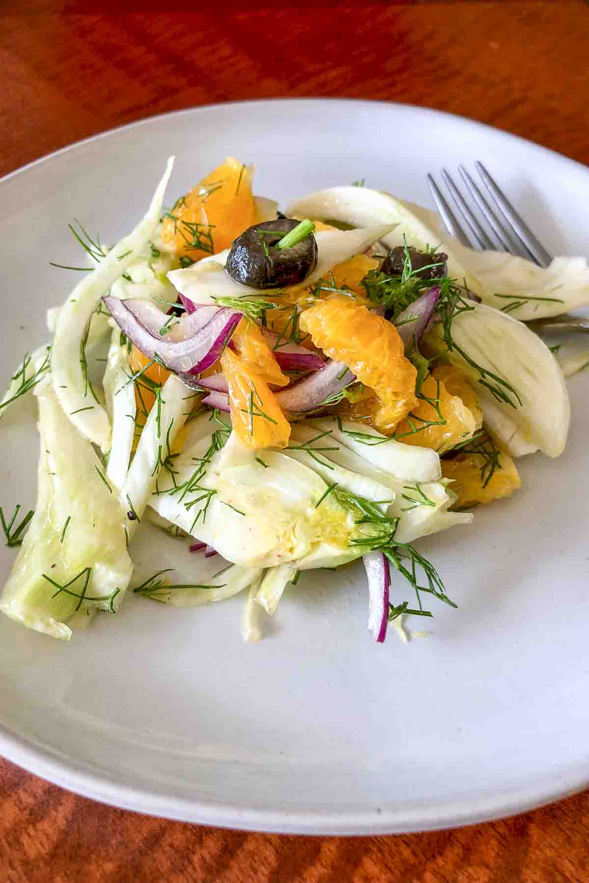 Fennel and Orange Salad on a white plate.