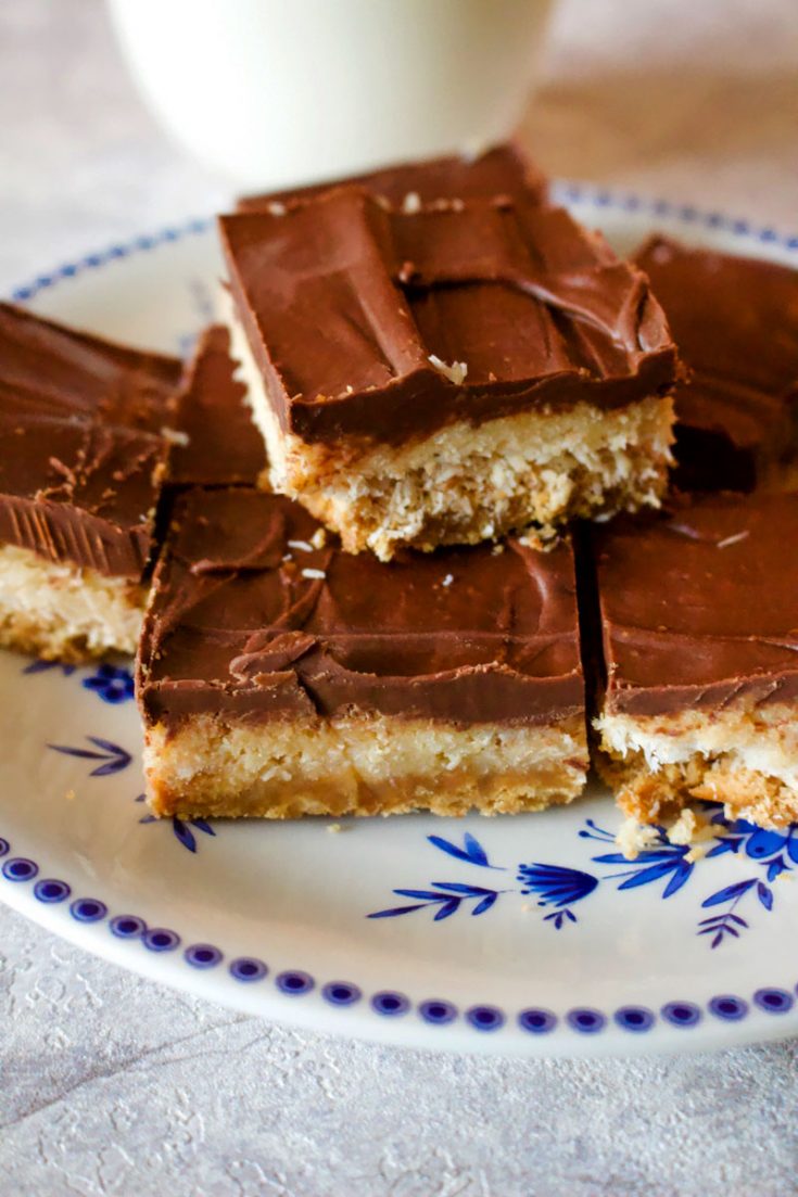 Triple Layer Chocolate Peanut Butter Cookie Bars The Bossy Kitchen