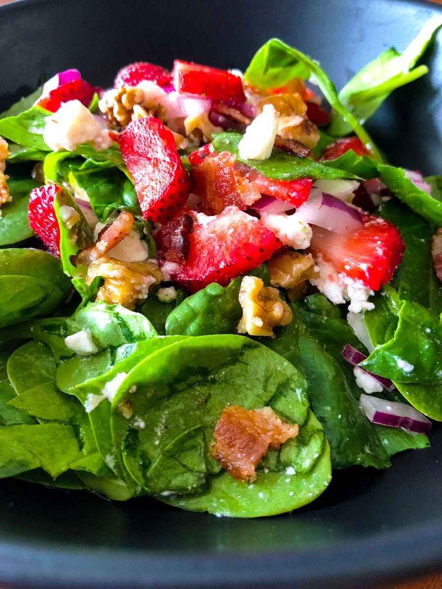 Spinach Strawberry Salad With Walnuts And Feta Cheese The Bossy Kitchen