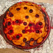 Baked Sour Cherry Pie on aluminum foil.
