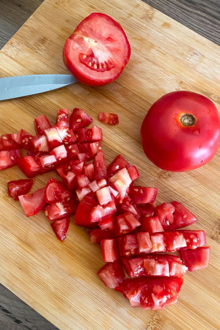 Fried peppers with tomatoes eggs and cheese