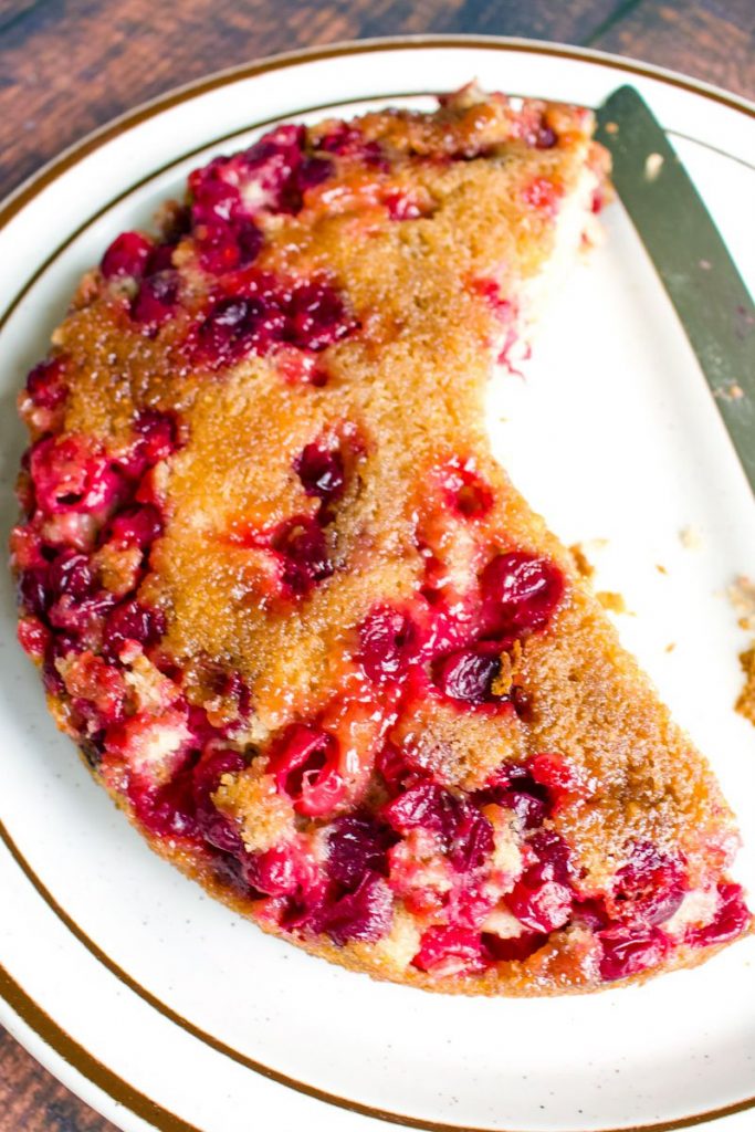 cranberry upside down cake - on platter
