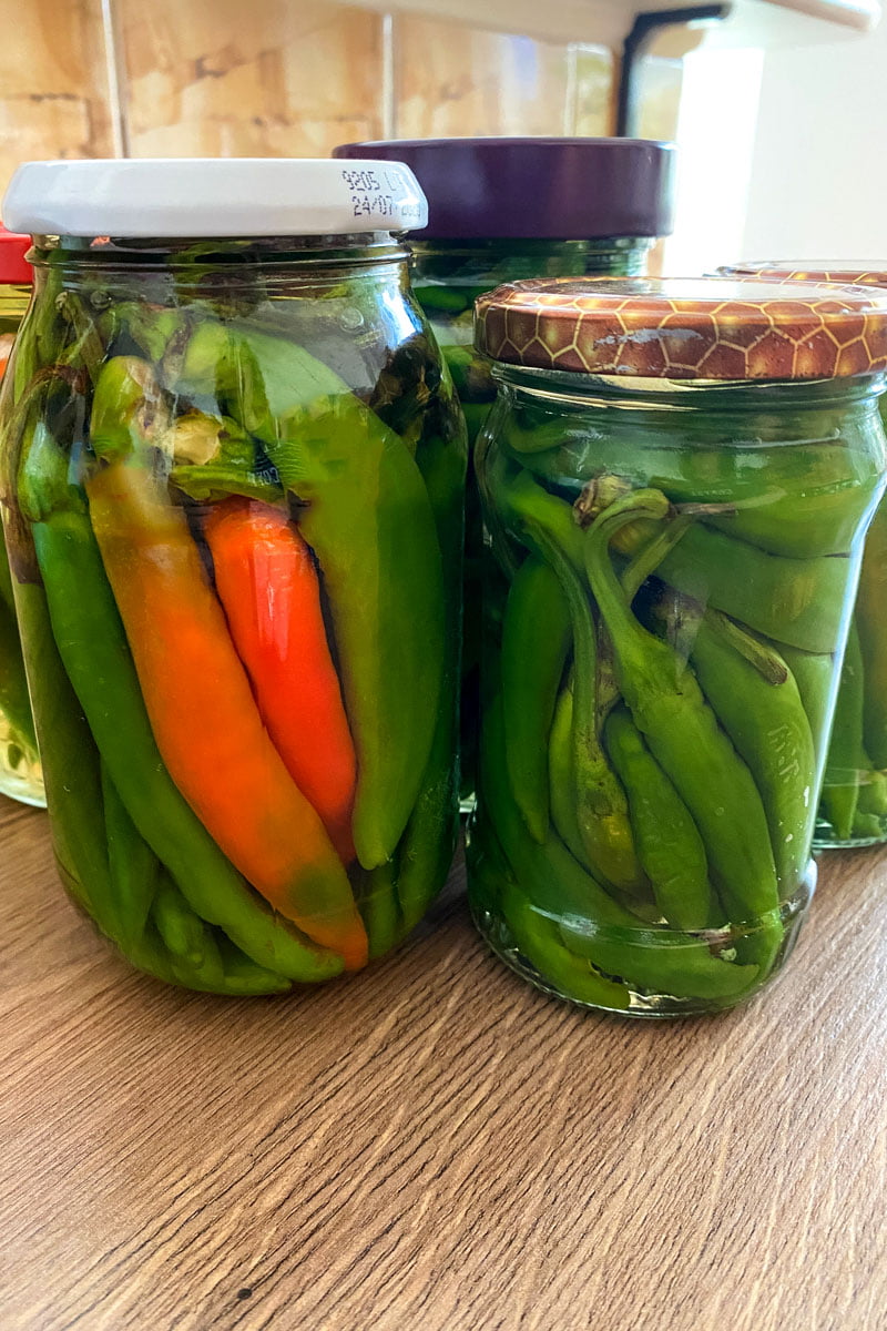 hot peppers in jars