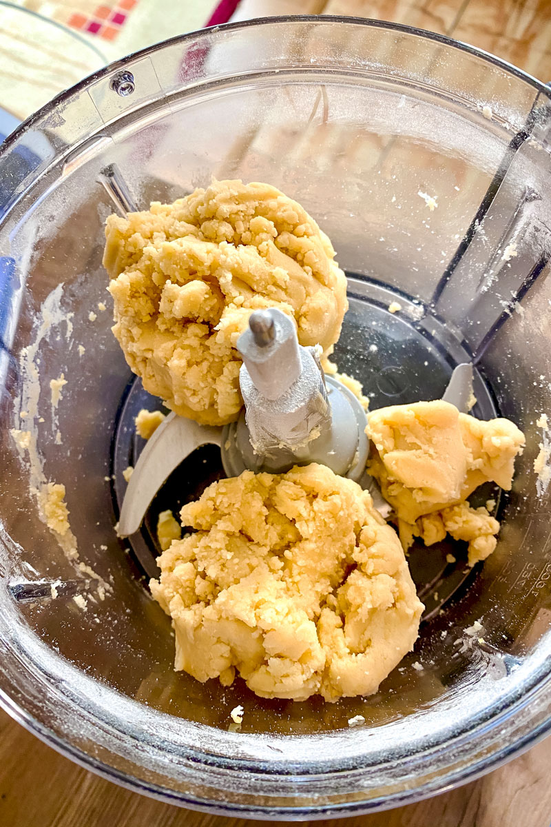 Pie crust dough mixed in the food processor