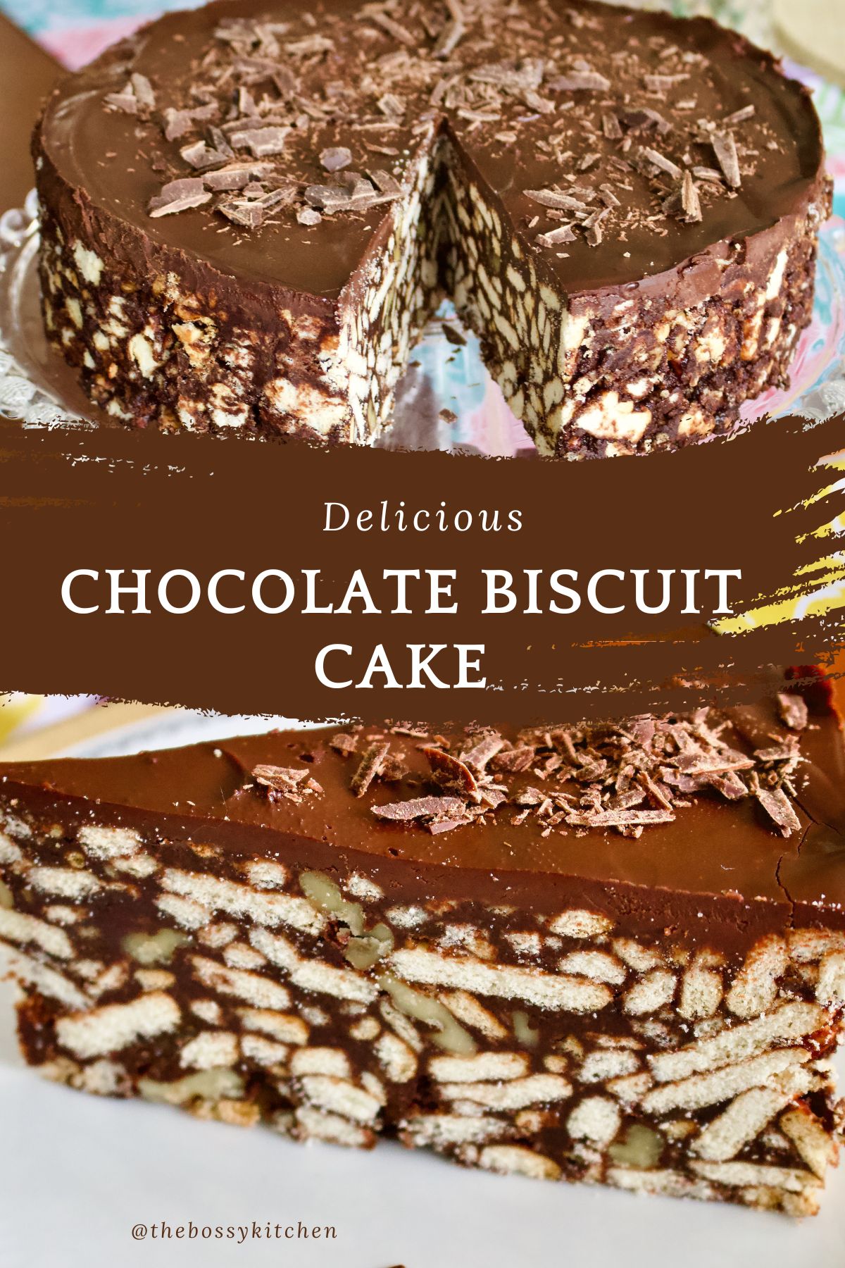 Chocolate Biscuit Cake Pinterest collage.