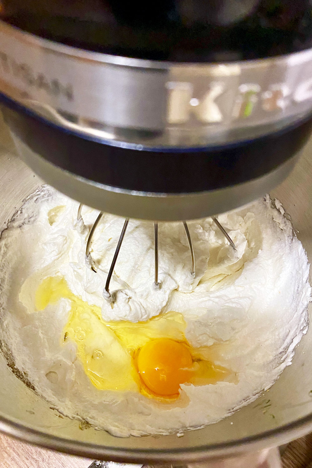 Cream cheese with butter and egg in the mixer0