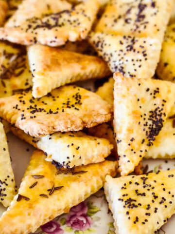 Homemade Cheesy Crackers on a tray.