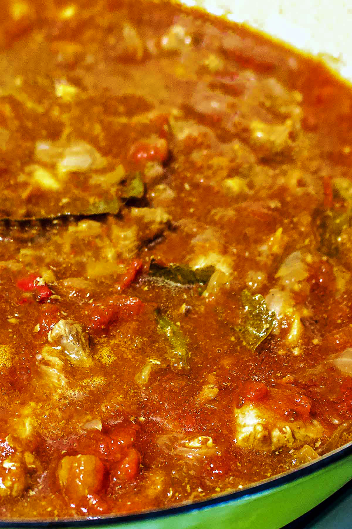 Hungarian Goulash simmering on the stove.