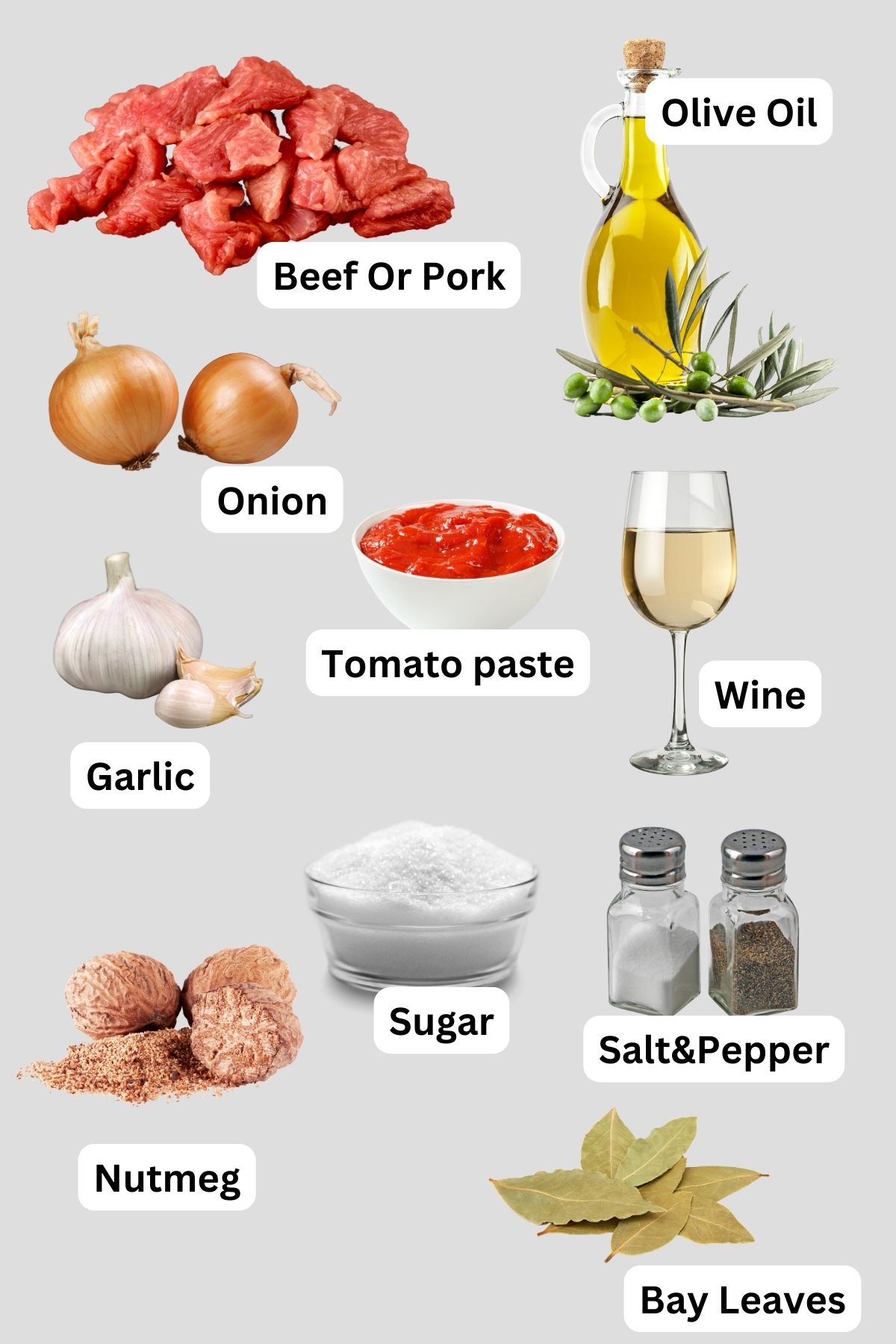 Ingredients collage for Spanish Carne Con tomate.