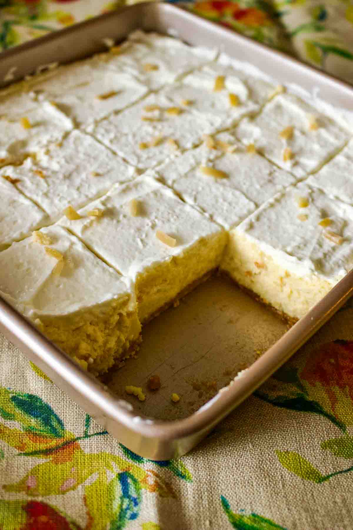 Key Lime Pie Bars in a baking pan.