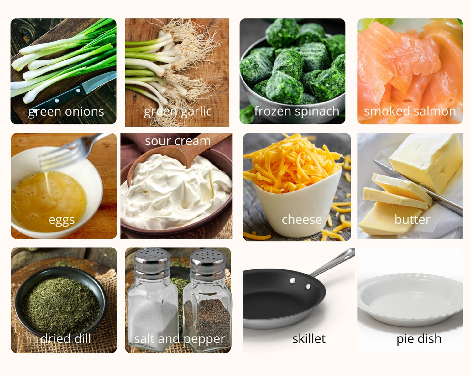 ingredients for the salmon and spinach quiche0