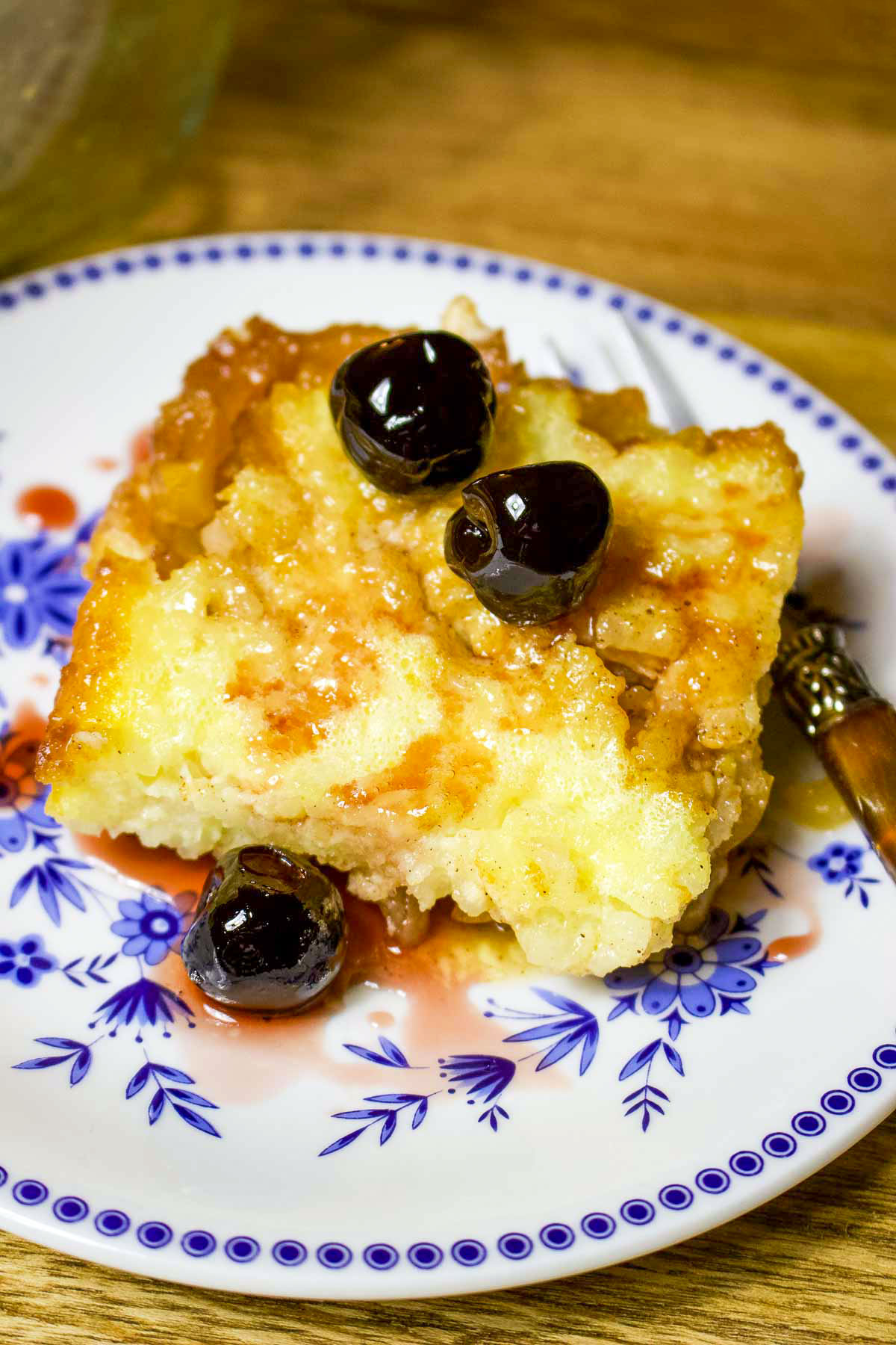 Baked Apple Rice Pudding slice on a plate.