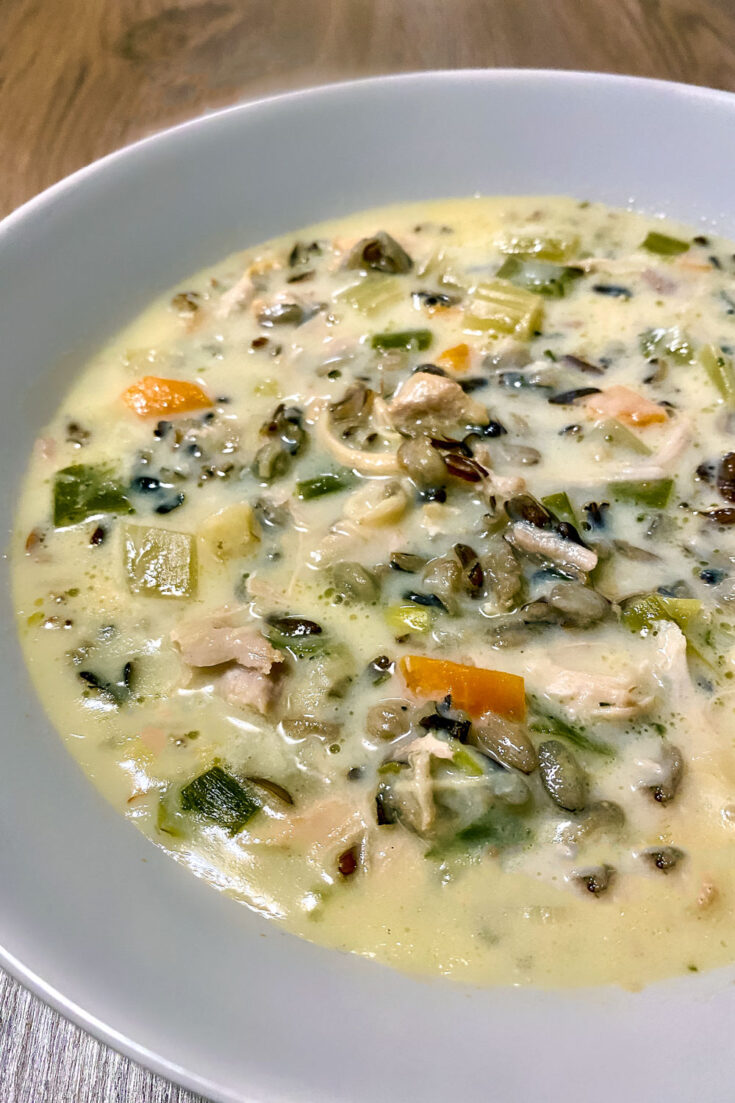 Chicken Wild Rice Soup half plate close up