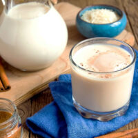 Mexican Horchata in a glass with pitcher square0