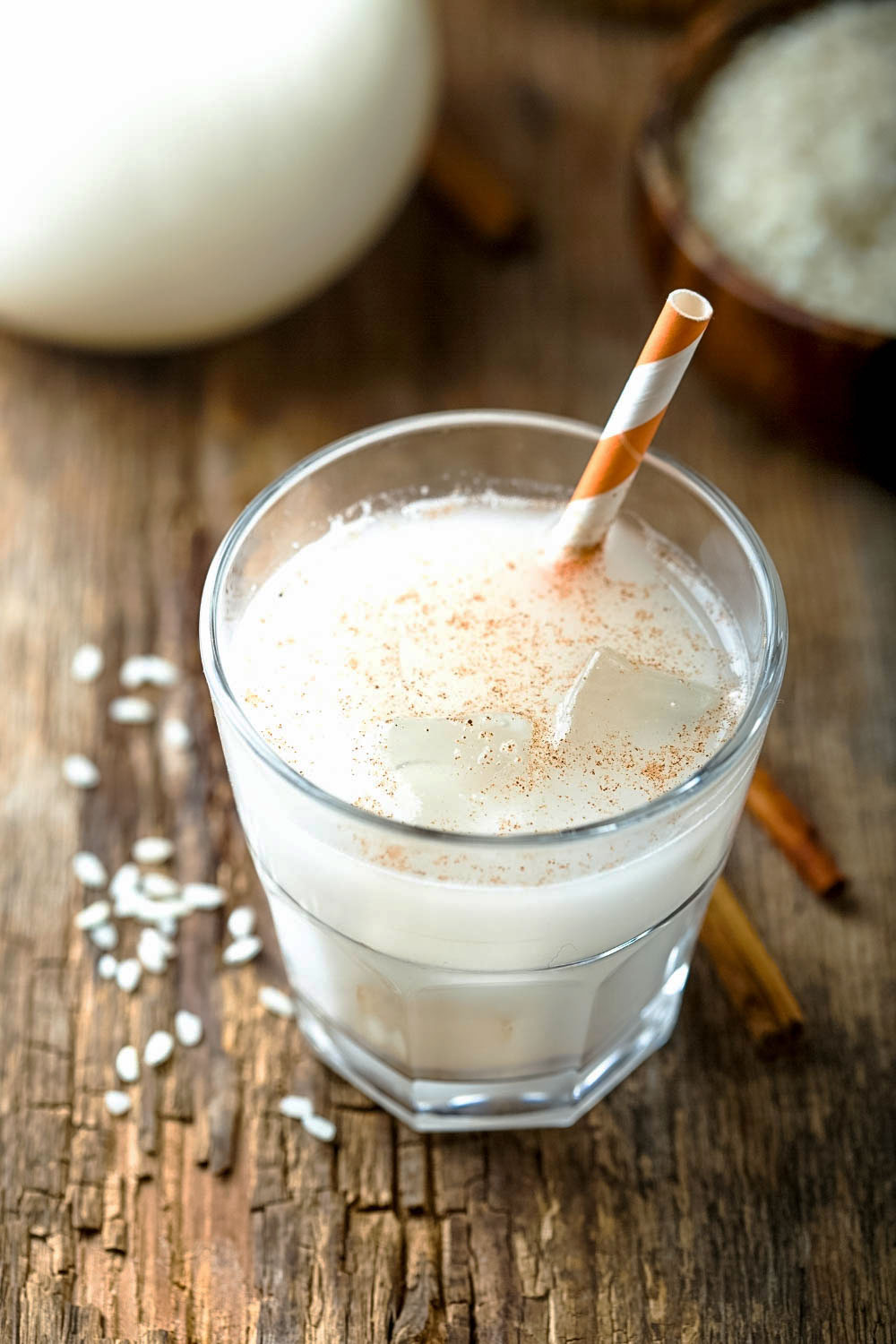 Mexican Horchata in a glass with pitcher0